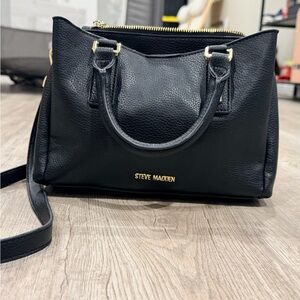 Steve Madden Black Pebbled Satchel with Gold Hardware